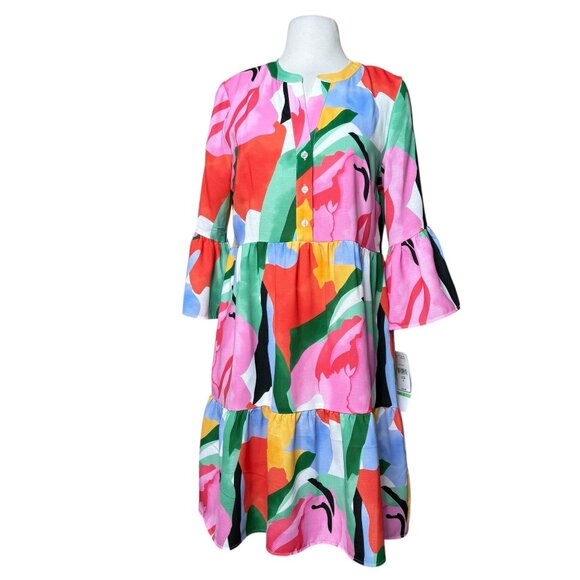 Be by CHETTA B Womens 3/4 Sleeve Abstract Babydoll Dress Petite - Picture 8 of 8
